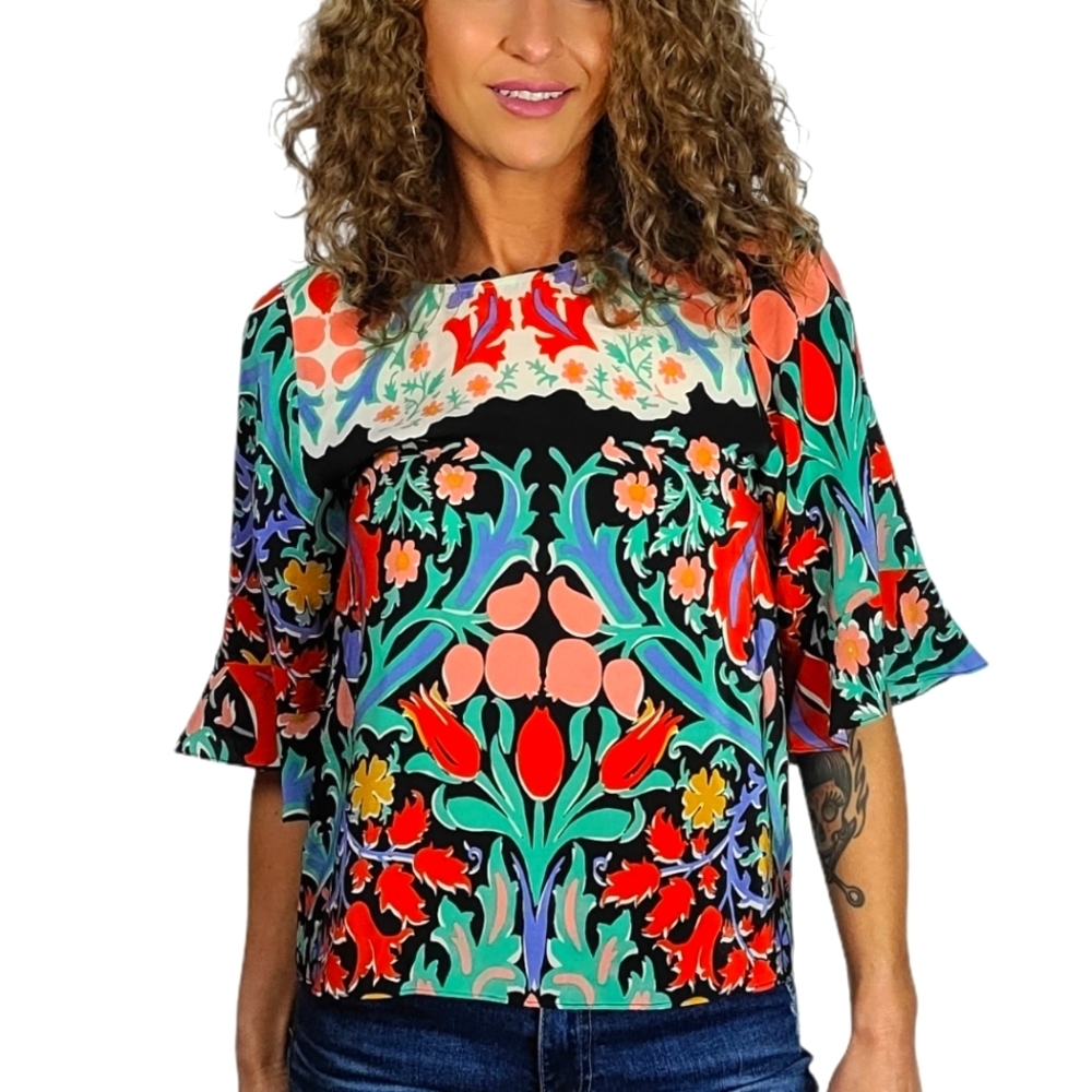Maeve Silk Blouse Size 0 Blue Orange